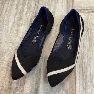 Rothy’s black with white strip pointed toe flats